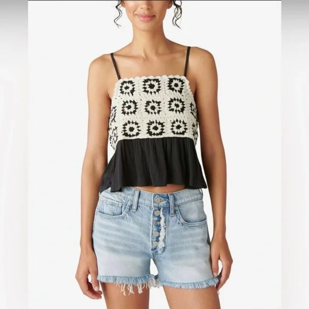 Lucky Brand Crochet Crop Top, Tank Top, Baby Doll, Small